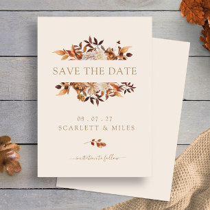 Save The Date Feuilles de Terracotta Automne Minimaliste Plat