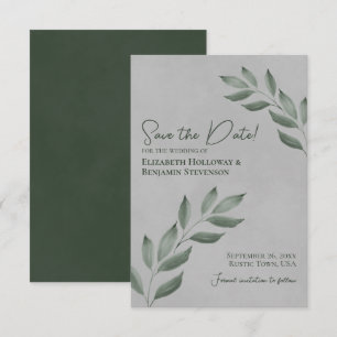 Save The Date Feuilles désireux Elégant Forest Green & Grey Mari