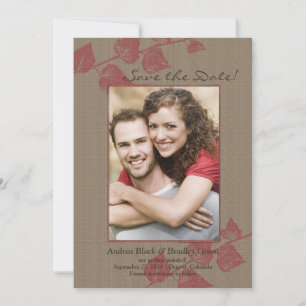 Save The Date Feuilles Rouges Rustiques Photo Mariage Enregistre