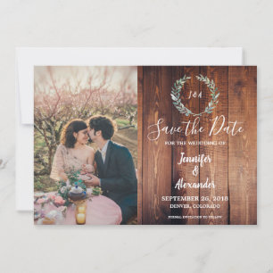 Save The Date Feuilles rustique aquarelle grange bois monogramme