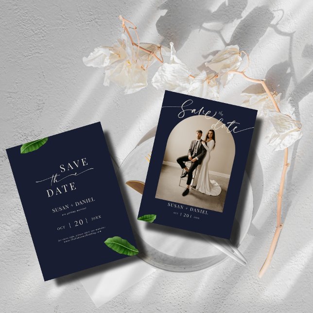 Save The Date Feuilles tropicaux sauvages et Arc Mariage moderne (Créateur téléchargé)