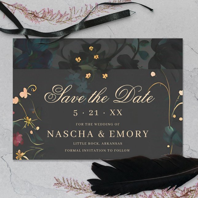 Save The Date Fiançailles Floral Boho Abstrait Sombre Gris Humeu (Créateur téléchargé)