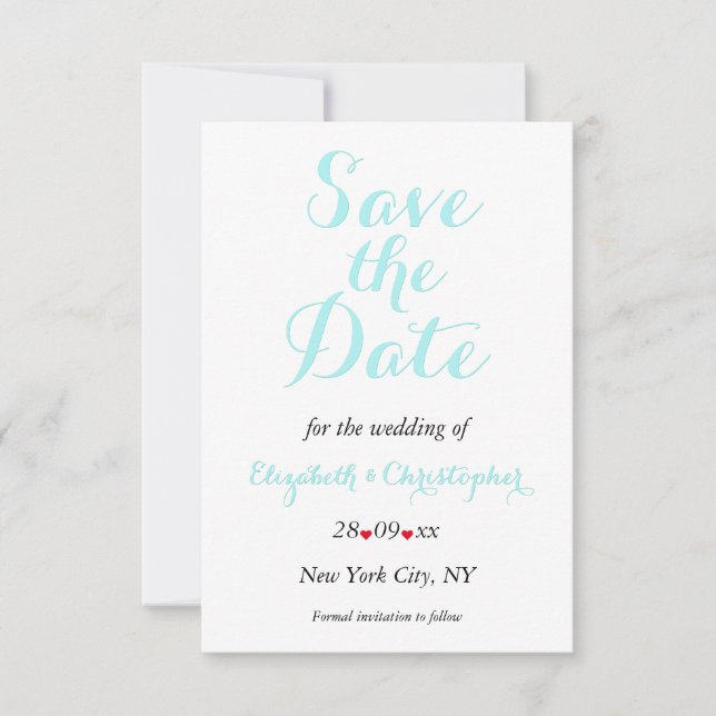 Save The Date Fiançailles Mariage Turquoise noir blanc simple et (Devant)