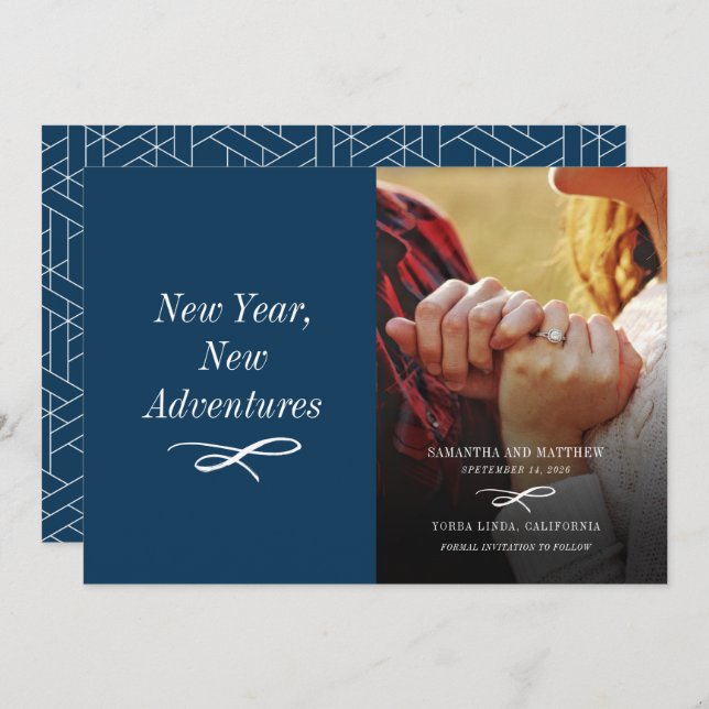 Save The Date Fiançailles photo de vacances moderne (Devant / Derrière)