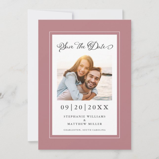 Save The Date Fiançailles Photo Elegant Couple Rose Dusty modern (Devant)