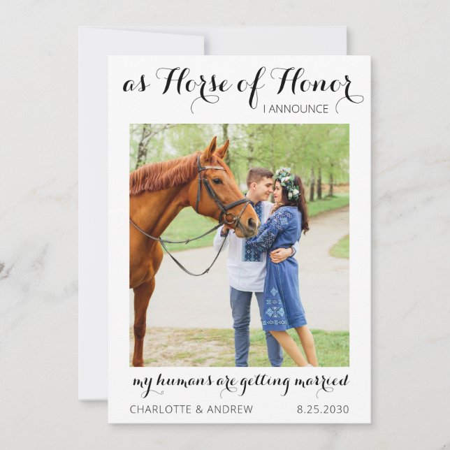 Save The Date Fiançailles photo moderne Mariage cheval  (Devant)