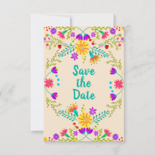 Save The Date Fiesta Florale Mexicaine & Papel Picado - Champagn