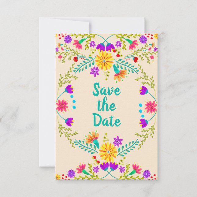 Save The Date Fiesta Florale Mexicaine & Papel Picado - Champagn (Devant)