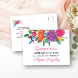 Save the Date Fiesta Flowers White and Floral Announcement Postcard<br><div class="desc">Floral Save the Date Postcards with watercolor fiesta flowers, which can be customized for any occasion. This white card has an abundance of colourful flowers, elegant pink script and modern typography. A beautiful floral design including peony, rose, fuchsia, lily and greenery in shades of pink, purple, orange, yellow, green and...</div>