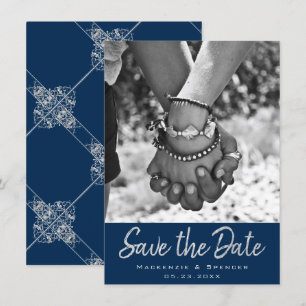 Save The Date Filigree Art déco   Silver Grey sur Navy Blue Phot