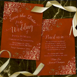 Save The Date Filigree or en dentelle élégante sur Mariage orang