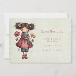 Save The Date Fille avec une poupée grenouille Anniversaire fant