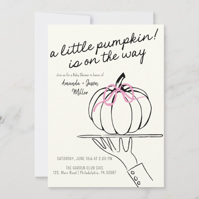 Save The Date Fille Bow Baby shower d'automne Citrouilles dessin (Devant)