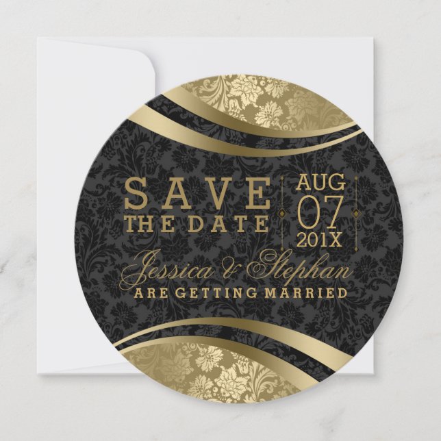 Save The Date Fils De Damas Noir Et Or Enregistrer La Date (Devant)