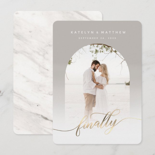 Save The Date Finalement Gold Script Arche gris clair Arche enca (Devant / Derrière)