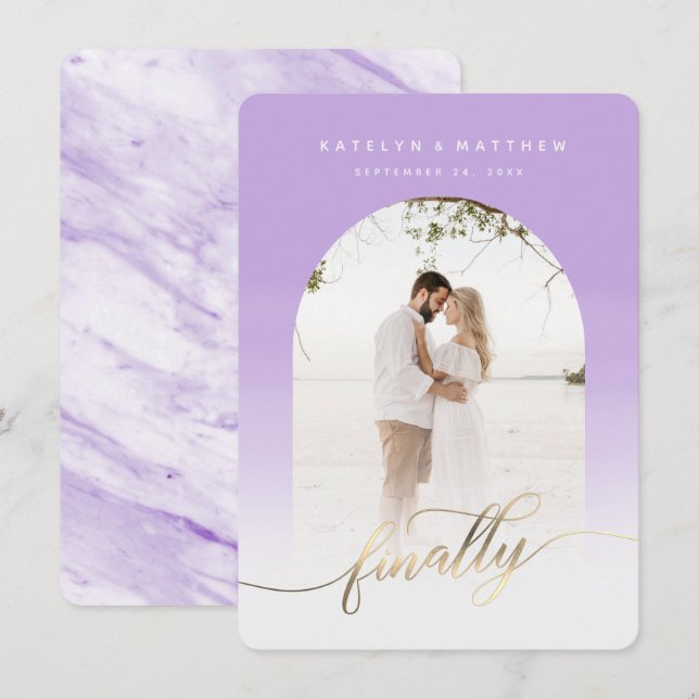 Save The Date Finalement Gold Script Lavender Archway encadré ph (Devant / Derrière)
