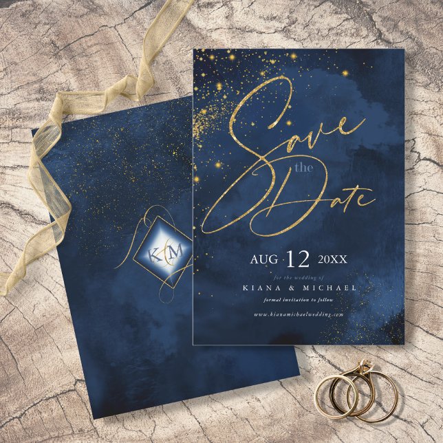 Save The Date Fine Lines Gold Abstrait Mariage Navy ID867 (Créateur téléchargé)