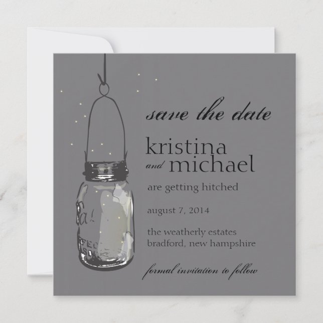 Save The Date Fireflies & Mason Jar Enregistrer la date (Devant)