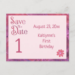 Save the Date First Birthday for a Girl Announcement Postcard