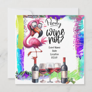 Save The Date Flamant rose Amateur de vin fête d'anniversaire