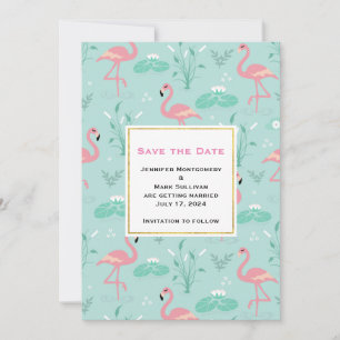 Save The Date Flamants roses rose Pastel sur Mariage Motif vert