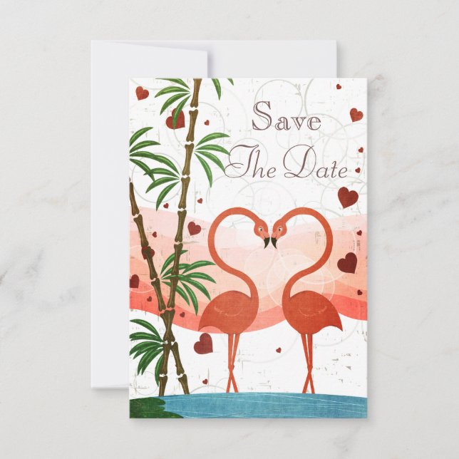 Save The Date Flamants roses Roses Mignons Enregistrer La Date (Devant)
