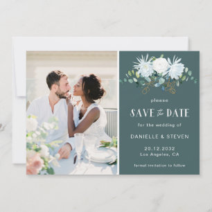 Save The Date Fleur blanche eucalyptus élégant photo mariage