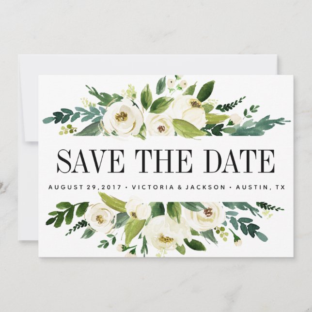 Save The Date Fleur blanche | Floral MARIAGE Photo enregistrer l (Devant)