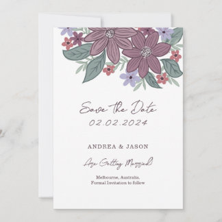 Save The Date Fleur boho, ligne fleur dessinée à la main pour sa