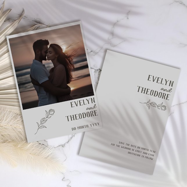Save The Date Fleur d'art de ligne neutre élégante avec Mariage  (Créateur téléchargé)