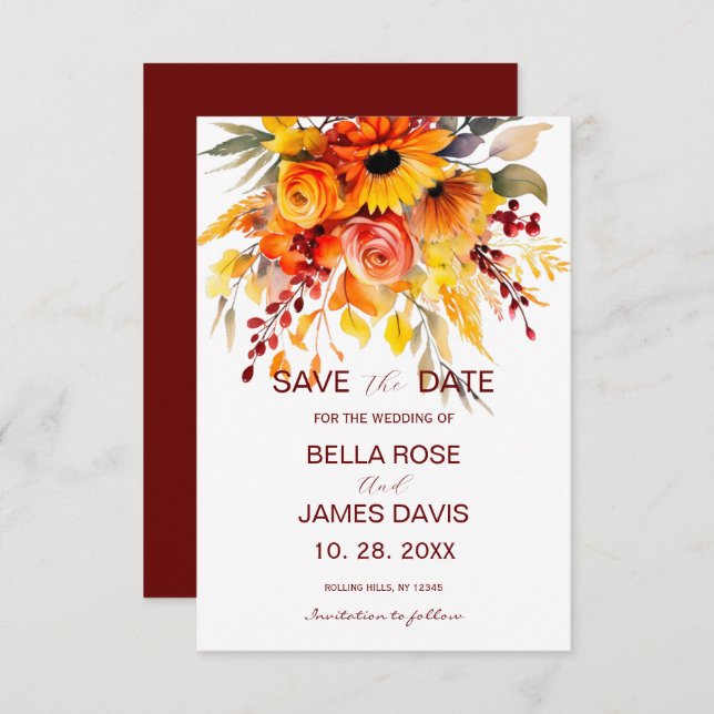 Save The Date Fleur d'automne Foliage mariage Enregistrer la dat (Devant / Derrière)