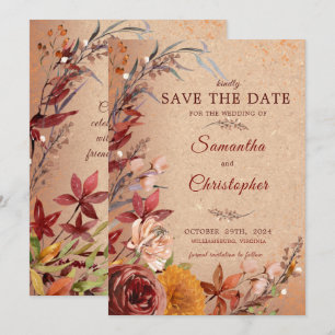 Save The Date Fleur d'automne rustique Bourgogne Ambre Floral