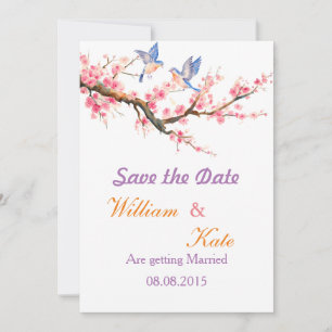 Save The Date Fleur de cerisier et oiseaux bleus Sauvegarder la