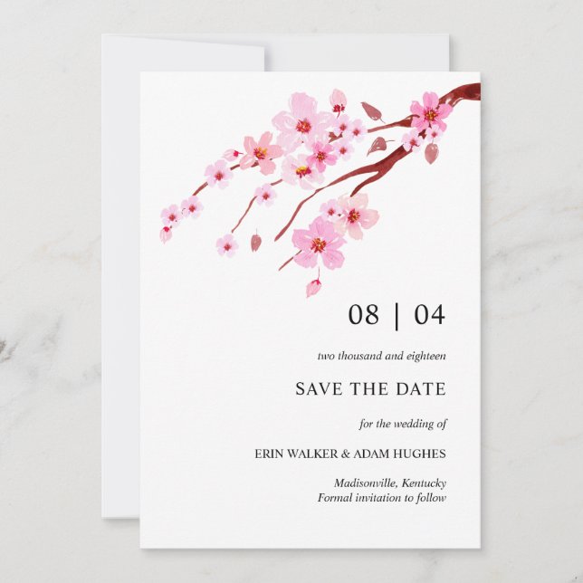 Save The Date Fleur de cerisier rose Aquarelle (Devant)