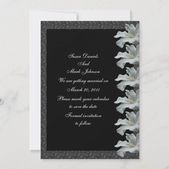 Save The Date Fleur de fleur d'hibiscus blanc Mariage noir Sauve (Devant)