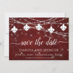 Save The Date Fleur de Lis Rouge foncé Mariage élégant