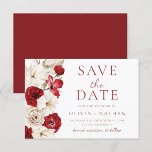 Save The Date Fleur divine : Mariage floral rouge et blanc