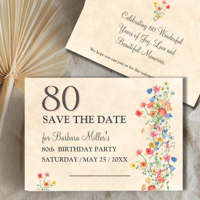 Save The Date Fleur élégante 80 ans Fête Florale 80e anniversair (Créateur téléchargé)