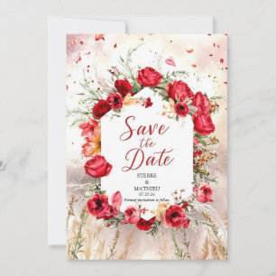 Save The Date Fleur minimaliste Crimson rouge Roses Mariage