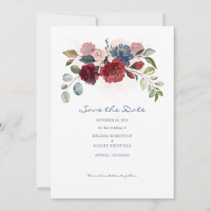 Save The Date Fleur moderne de Bourgogne aquarelle rustique