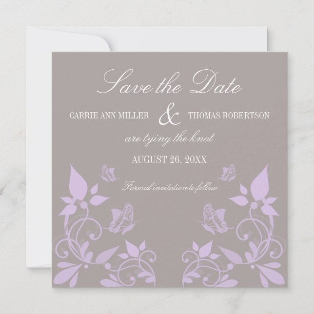 Save The Date Fleur papillon Enregistrer l'Invitation de date, L (Devant)