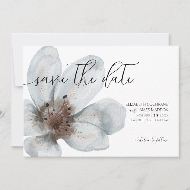 Save The Date Fleur ・ Romantique Moderne Floral ・ Élégant Script (Devant)