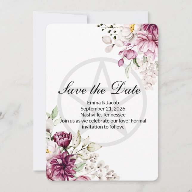 Save The Date Fleur romantique Pentacle de pivoine florale (Devant)