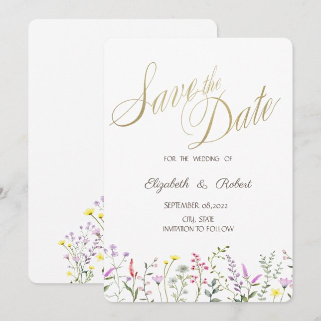 Save The Date Fleur sauvage Aquarelle Enregistrer la date (Devant / Derrière)