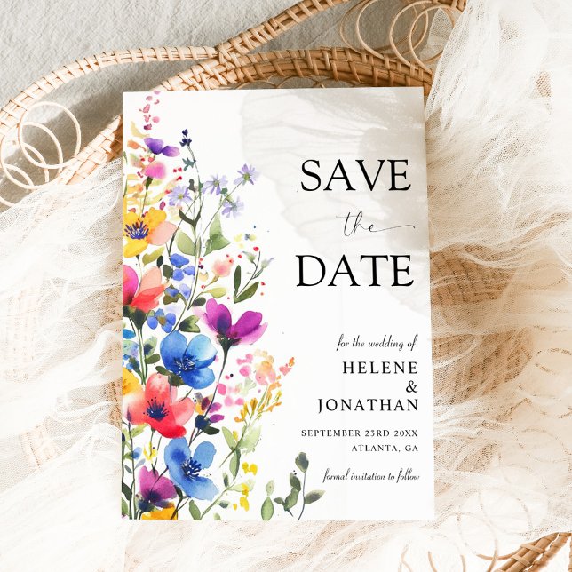 Save The Date Fleur sauvage Aquarelle Jardin Mariage élégant (Wildflower Watercolor Garden Elegant Wedding Save The Date)