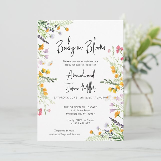 Save The Date Fleur sauvage bébé dans le Baby shower en fleurs (Debout devant)