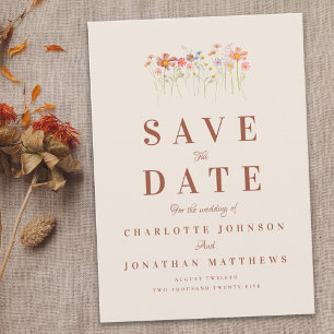 Save The Date Fleur Sauvage Bohème Beige Terre Cuite Rouille Mar