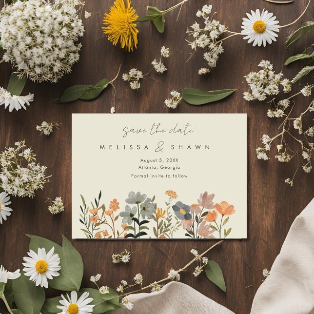 Save The Date Fleur sauvage Boho Mariage de automne Photo Enregi (Wildflower Boho Fall Wedding Photo Save The Date)