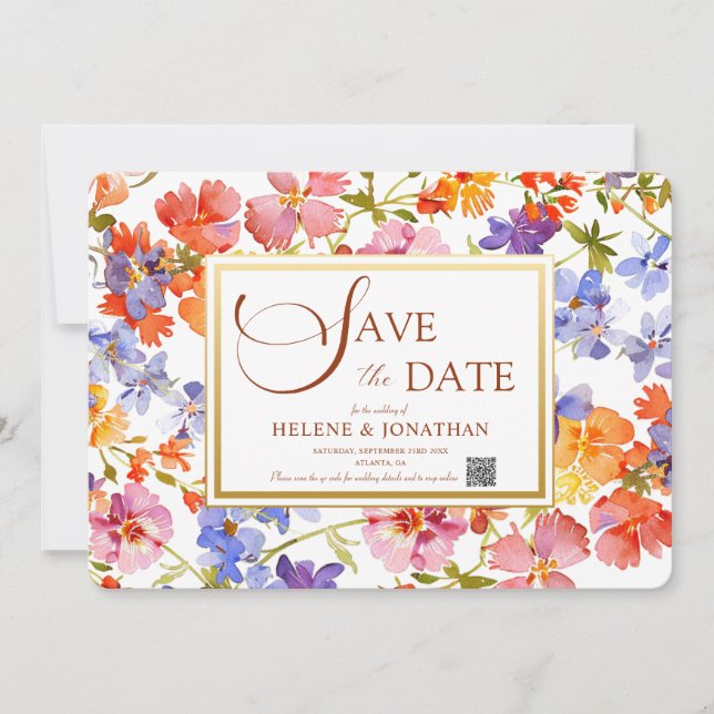 Save The Date Fleur sauvage Boho Rustique Floral Élégant Mariage (Devant)