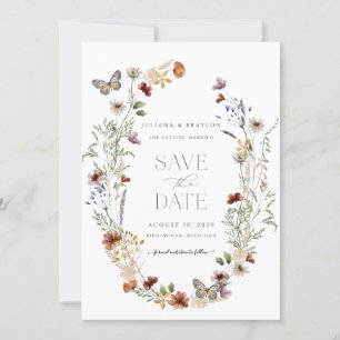 Save The Date Fleur sauvage Butterfly Floral Enregistrer La Date